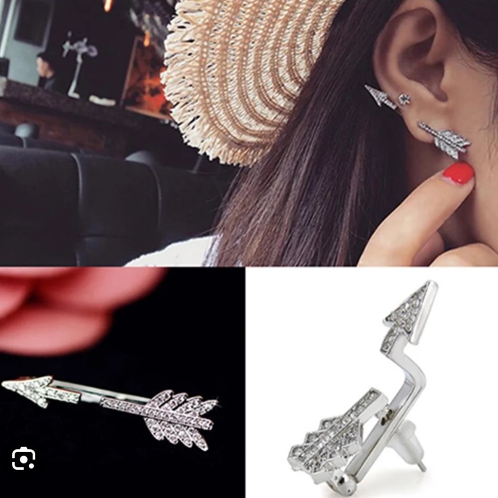 Silver Arrow Rhinestone Earring - Picture 3 of 3